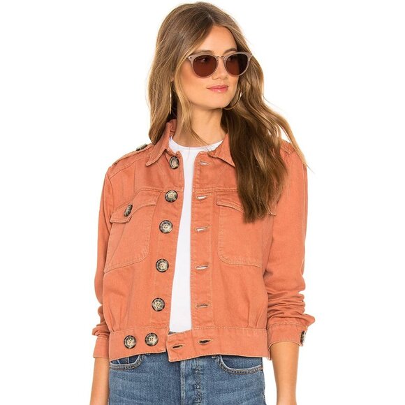 Free People Eisenhower Denim Jacket  Boxy Fit Terracotta Orange Small - Picture 1 of 15